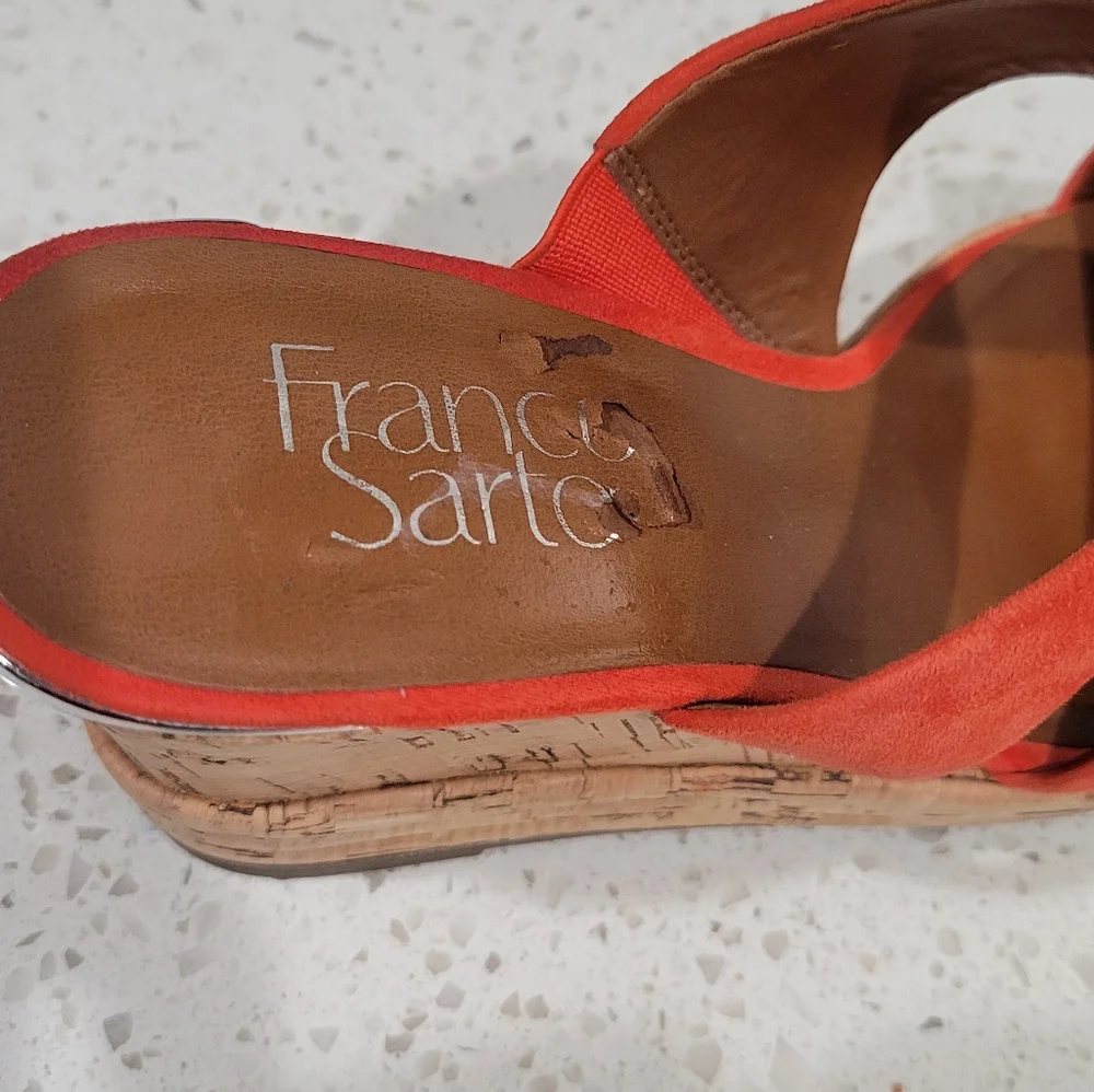 Franco Sarto Fiore Cork Wedge Coral Suede Sandals | Size 6.5